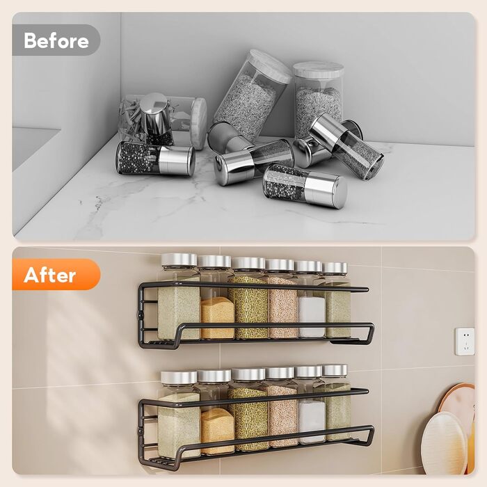 Спеція органайзер з 24 скляними баночками та етикетками, без свердління, настінний, підходить для стін та шаф, комплект з 4 шт.