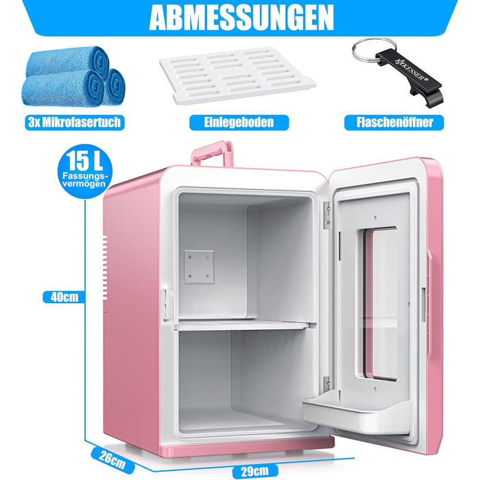 KESSER® Міні холодильник-термобокс 15L 2в1: охолодження та нагрівання, AC/DC, для авто, офісу, дому, кемпінгу (рожевий)
