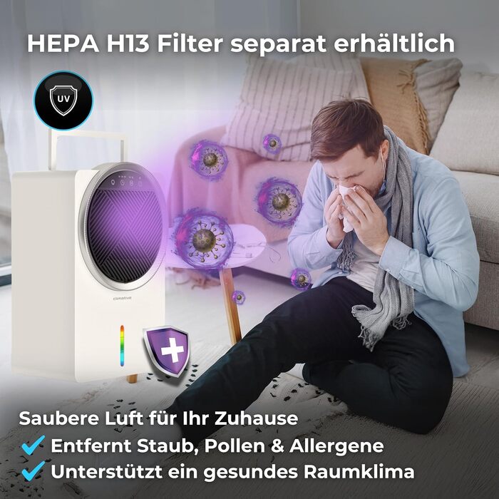 Електричний осушувач повітря Climative ION 12L/24h з Wi-Fi та очищувачем повітря для дому, квартири, ванної кімнати. Захист від вологи та плісняви до 20 м² (Adso)