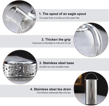 Скляний чайник для заварювання чаю з підставкою-підігрівачем та ситечком, 1500 мл, для листового та фруктового чаю