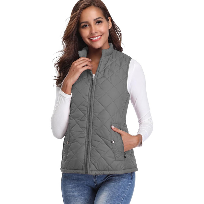 Жіноча легка зимова куртка-жилет з пуху та пера, тепла осінньо-зимова модель, з кишенями, для активного відпочинку, темно-сірий колір (L)