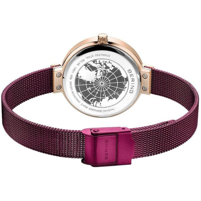 Годинник Bering для жінок Solar | Сонцезахисний годинник з нержавіючої сталі 31 мм, ремінець Milanais, сапфірове скло, 5 ATM, 14631 (14631-969)