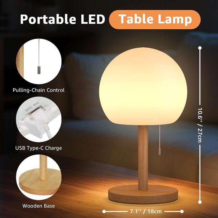 FUYO Бездротова LED-лампа настільна, акумуляторна, диммування, 8 кольорів, з пультом, IP44, для дому, ресторану, вечірки та саду