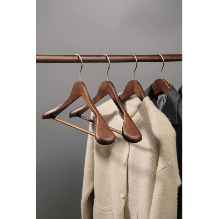 Дерев'яні вішалки для одягу MELA'S, набір 18 шт, широкі, протиковзкі, для курток, костюмів, сорочок, штанів, 45 x 23 x 5.5 см