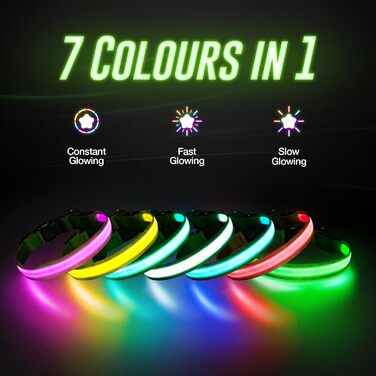 Світлодіодне нашийник для собак Jewyow 7-в-1, перезаряджуваний USB-C, водонепроникний, зелений (L)