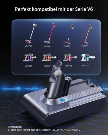 Акумулятор FLYLINKTECH 8.0Ah V8 для пилососів Dyson V8 Absolute/Animal/Fluffy/Motorhead SV10 з 2+1 фільтрами та 4 гвинтами