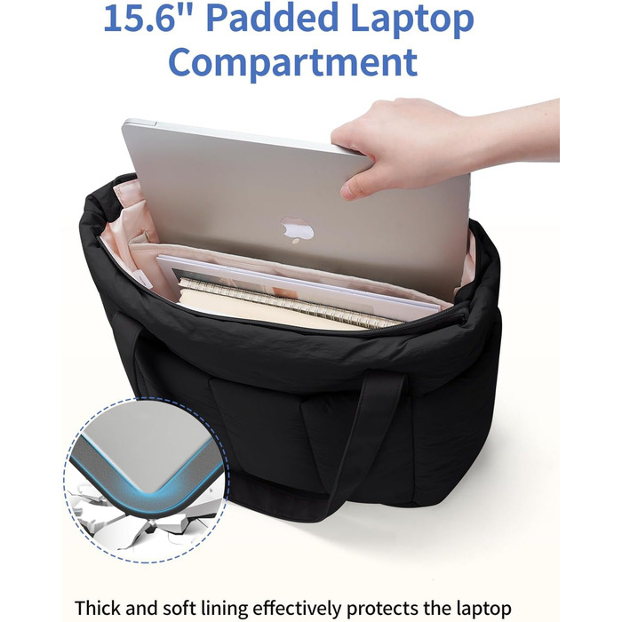 Сумка жіноча Narwey Shopper велика, легка для роботи, школи, університету, сумка-тоут з багатьма відділеннями, чорна