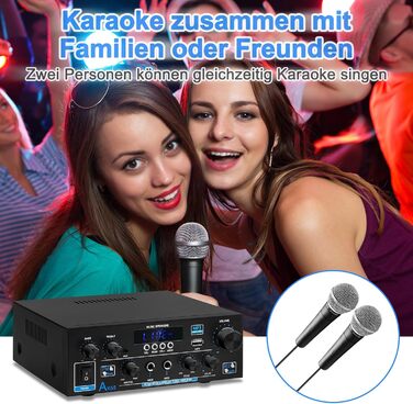 HiFi підсилювач AK55 Bluetooth, стерео аудіо підсилювач 2-канальний, 2x70Вт (макс. 600Вт), цифровий саунд підсилювач 12В/220В для дому та авто