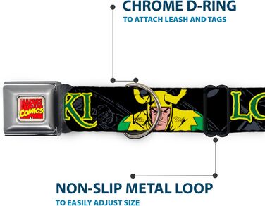 Нашийник для собак Marvel Comics Loki, чорний/сірий/жовтий/зелений, розмір M (11-17 дюймів, 2.5 см)