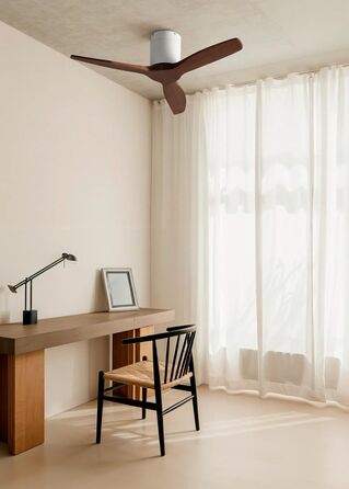 Вентилятор стельовий WINDCALM ABS з підсвічуванням та пультом, 40W, Ø112cm, 6 швидкостей, 3 LED-температури, таймер, літньо-зимовий режим, білий/темний ефект дерева