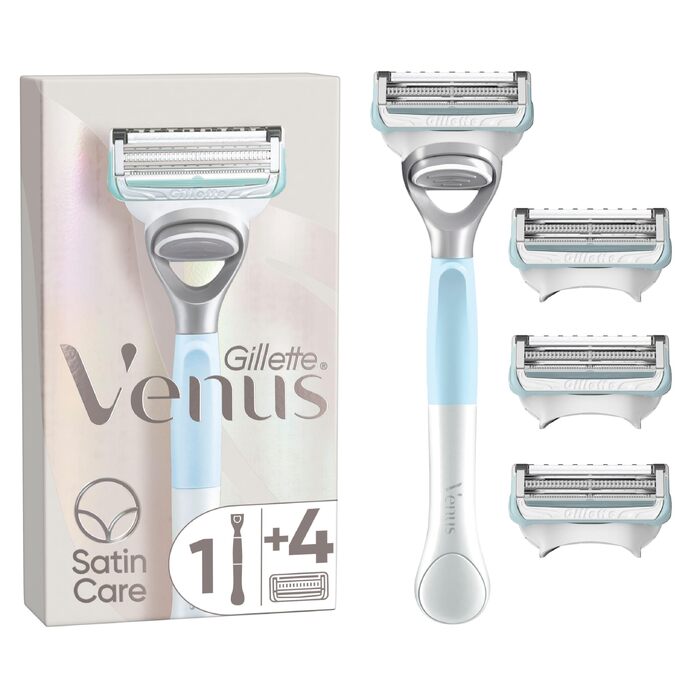 Жіноча бритва Gillette Venus для зони бікіні та чутливих ділянок, сіро-блакитна (1 ручка + 4 змінні касети)