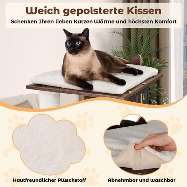 Кігтеточка для котів COSTWAY з будиночком, лежаком та кігтешником, дерев'яна, 69x39x80,5 см (коричнево-чорна)