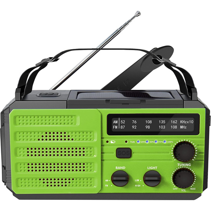 Радіо з ручним приводом Solar Kurbelradio - аварійне радіо з сонячною панеллю, ліхтарик, USB-зарядка, SOS, для кемпінгу та виживання