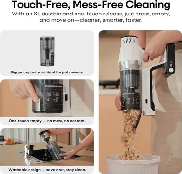 Акумуляторний пилосос ElecKeys 48000Pa/580W з LED дисплеєм, білий. Підходить для твердих поверхонь, килимів та видалення шерсті тварин. 7-шарова фільтрація, антизаплутана щітка, 65 хвилин роботи.