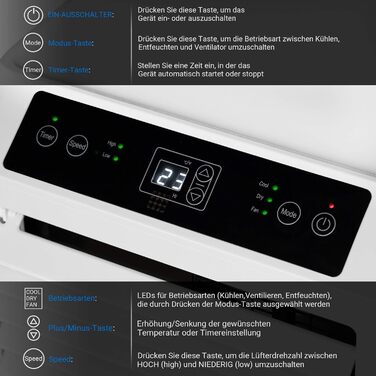 Мобільний кондиціонер IPOTOOLS 9000 BTU з витяжною голкою: охолодження, вентиляція, осушення. Білий