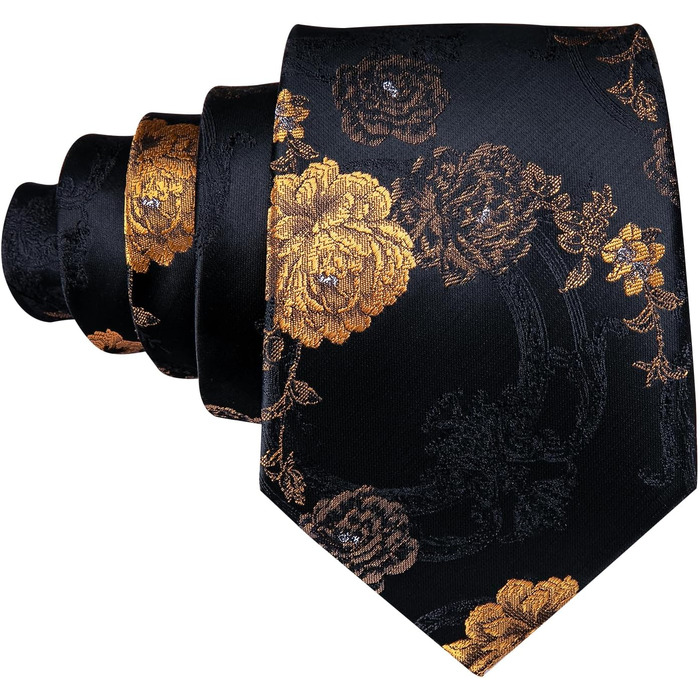 Краватки Barry.Wang для хлопчиків, 119.9 см, самов'язування, краватка-хустинка, шкільна форма, випускний, виступ, вік 6-15 років (чорні з золотими квітами)