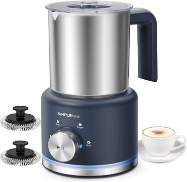 Електричний спінювач молока SIMPLETASTE 4-в-1: гарячий та холодний спінений молок, підігрів молока та какао, антипригарне покриття, автоматичне вимкнення, тиха робота, BPA-free, для капучіно та лате (можна мити в посудомийній машині, насадка-міксер у комп