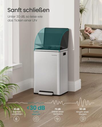 Відро для сміття SONGMICS 50 л, нержавіюча сталь, знімний внутрішній відро, Softclose, срібний колір