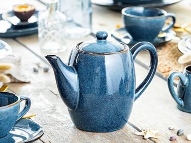 SÄNGER | Darwin 2-Piece Teakettle Set, Teapot with Lid, Drip Catcher Teapot Stoneware, Heat-Protected Pot, Keep-Warm Pot Handmade, Teapot for Loose Leaf Tea & Tea Bags Blue 1.3 L | PREMIUM COLLECTION