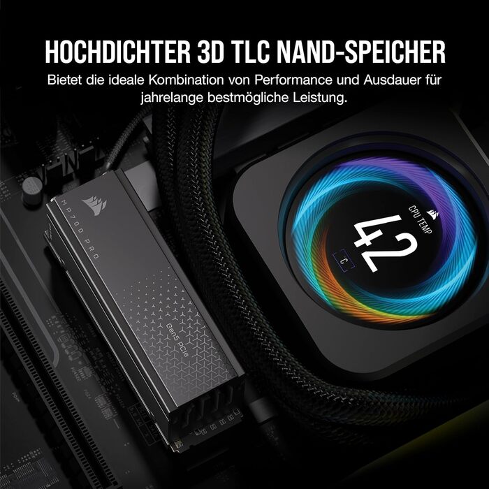 SSD Corsair MP700 PRO 2TB M.2 PCIe Gen5 x4 NVMe 2.0 - Швидкість до 11700 MB/s, TLC NAND, з кулером, чорний