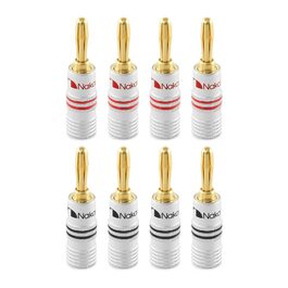 Штекери Nakamichi 24K позолочені бананчики 12-18 AWG для акустичних кабелів, підсилювачів, Hi-Fi, AV-ресиверів, домашнього кінотеатру (4 шт.)