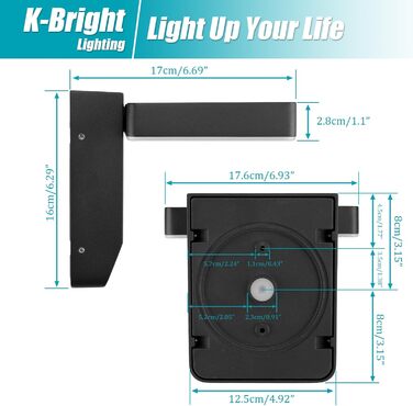 Зовнішнє LED-світильник K-Bright з датчиком руху, водонепроникний IP65, для балкона та саду, темно-сірий