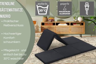 Складаний гостьовий матрац Badenia Trendline XXL, поліестер, 196x65x15,5 см, комфортна висота 15 см, плюшевий чохол, сертифікат OEKO-TEX, чорний, для двох, німецька якість