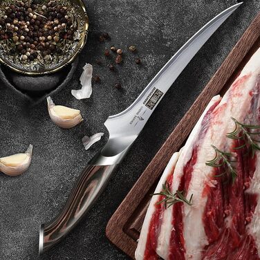 Ніж для філетування риби HOSHANHO 18 см, професійний ніж для риби та виймання кісток, ніж для філетування риби з надзвичайно гострим лезом та ергономічною ручкою з паккавуда, 18 см, срібний