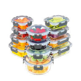 Набір скляних контейнерів для зберігання їжі Borosilikatglas 20 шт. (5x 1040ml + 5x 370ml) - для мікрохвильової печі, приготування їжі та духовки, з герметичним закриттям