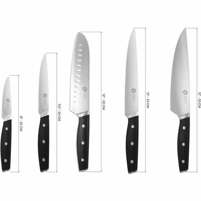 MasterChef Knife Set with Knife Bag, Kitchen Knife Set including Chef's Knife, Santoku Knife, Vegetable Knife, Paring Knife & Slicing Knife, 5-Piece Set, High-Carbon Stainless Steel
