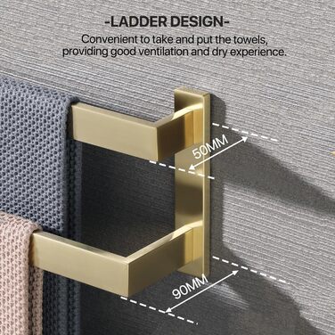 Тримач для рушників SAYAYO: настінний, триярусний, для ванної та кухні, 64 см (золотий)