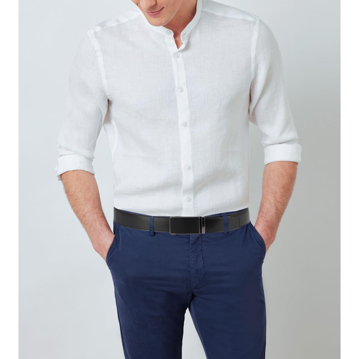 Чоловічий шкіряний ремінь VRLEGEND з автоматичною пряжкою (ратинг) без дірок для бізнесу/костюма, регульований розмір, з подарунковою коробкою, чорний