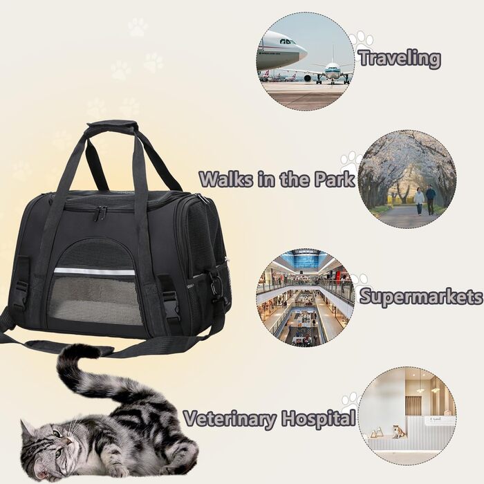 Транспортна сумка для котів та собак, чорна, до 5 кг