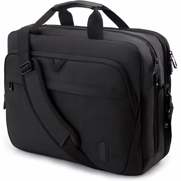 17.3-inch Laptop Bag, BAGSMART Expandable Briefcase, Computer Bag for Men and Women, Laptop Shoulder Bag, Work Bag, Business Travel, Office, Lockable (Black-17.3 inch)