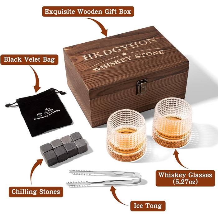 Набір для віскі: охолоджуючі камені, келихи та подарункова упаковка для чоловіків