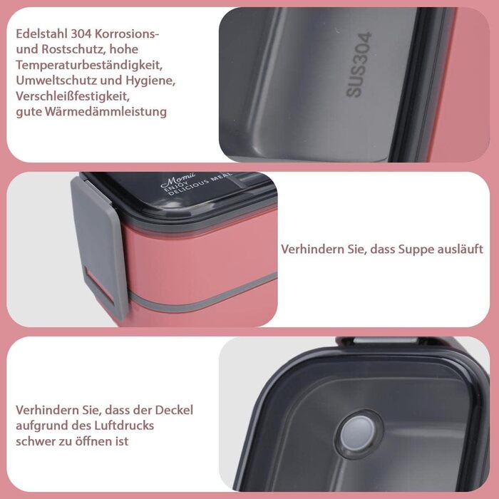 Ланчбокс преміум для дорослих та дітей: сталевий ланчбокс з відділеннями, блідо-рожевий