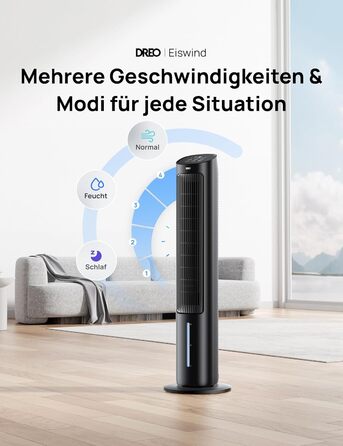 Охолоджувач повітря Dreo з водяним охолодженням, тихий, 40-дюймовий, з поворотом 80°, 3 режими, 4 швидкості, з пульт керування (білий/чорний)