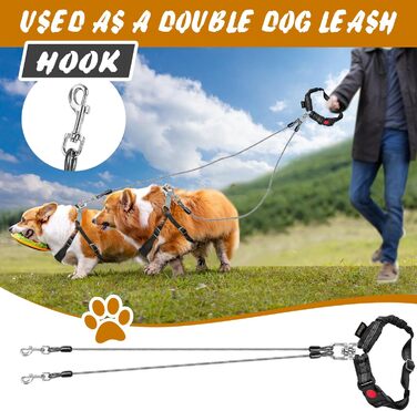 Подвійний автомобільний ремінь безпеки для собак, сталевий трос, Kauer, чорний (для 2 собак)