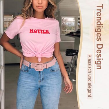 Жіночий шкіряний пояс JasGood пастельно-рожевого кольору, широкий, з квадратною пряжкою для джинсів, штанів та суконь, 110 см (під талію 76-88 см)