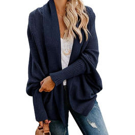 Кардиган жіночий Mafulus оверсайз, вільний крій, в'язаний, кімоно, з відкритим спереду, в стилі фledermausflügel, темно-синій