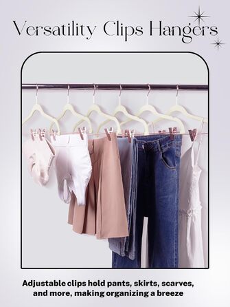 Набір вешалок для одягу HOUSE DAY, 20 шт, з кліпсами, ультратонкі, антиковзні, для штанів, економія місця (слонова кістка)