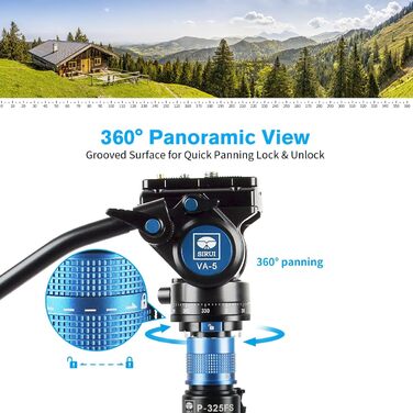 SIRUI Monopod P-325FS+VA-5: Вуглецеве моноподіум для камери, 170 см, вантажопідйомність 10 кг