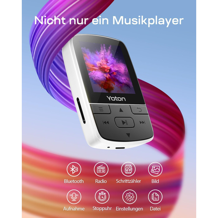 MP3-плеєр YOTON з Bluetooth 5.2, Hi-Fi звук, FM-радіо, диктофон, регулятор гучності, навушники, підтримка SD до 128 ГБ (Білий)