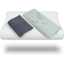 Black Forest Fox Camper Plaid Memory Foam Pillow Set with Orthopedic Neck Support, 1 Aloe Vera Cover & 1 Cotton Pillowcase, Grey | Oeko-TEX (Campovolo-Grey, Aloe-Vera Memory Foam Pillow & Grey Cover 30 x 50)