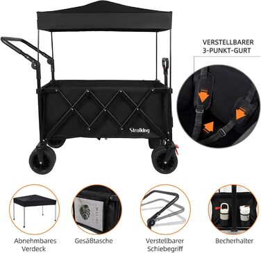 3 в 1 вагончик-тележка складний з гальмами, 150л, 136кг, чорний