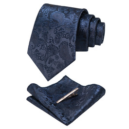 Краватка чоловіча JEMYGINS Graziös Paisley, блакитна з краваткотримачем та хустинкою