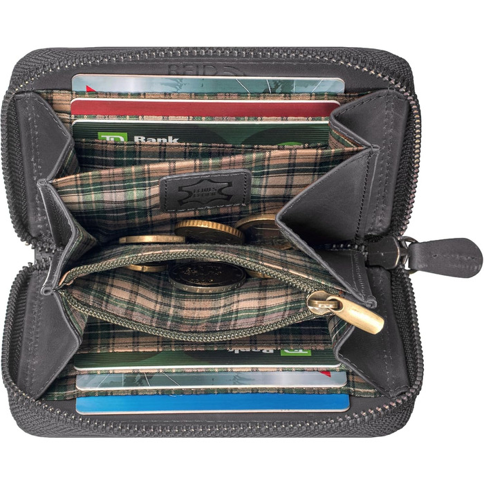 Benthill Wallet Women's Small Genuine Leather | Wallet with RFID Protection | Flat Slim Card Holder with Zipper & 6 Card Slots, Color: Gray