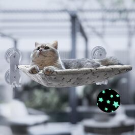 Cat Hammock Bed with Glowing Stars – Freestanding, Soft Cat Bed for Large Cats/Small Dogs, Breathable & Washable, Pet Bed for Indoor/Outdoor Use, Grey (L) (Window Lounger)