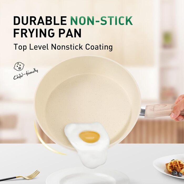 Набір посуду MAISON ARTS 12 предметів: каструлі та сковороди з антипригарним покриттям, гранітне покриття, для індукції, плити, бежевий