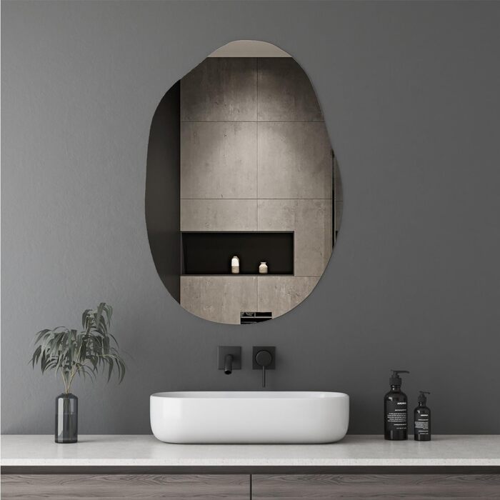 Дзеркало Boromal Spiegel чорне 40x60 см з металевим обрамленням для ванної, туалету, спальні (55x80 см, асиметричний стиль D)